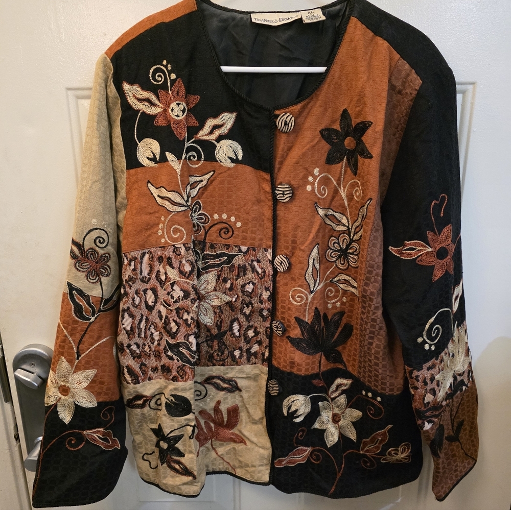 Drapers And Damon's Vintage Embroidered Patchwork Womwn's Jacket Size XL